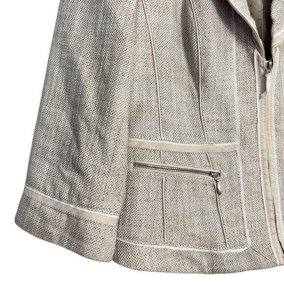 WHBM Tweed Moto Jacket Blazer Womens 6 Beige Zipper Preppy Career Office Neutral - Picture 4 of 8